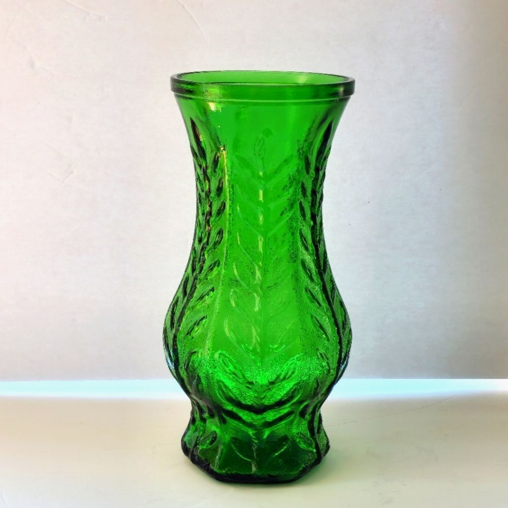 Vintage FTD Green Depression Glass Vase